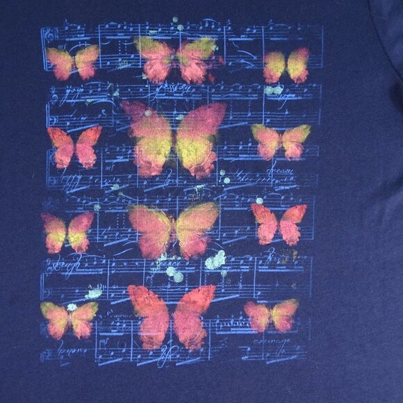 Music Notes w/ Butterfly Blue T-Shirt Small - Picture 3 of 4